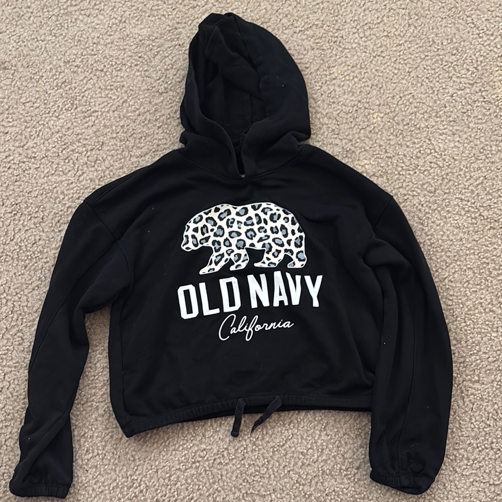 Old Navy Black Hoodie with Leopard Print Bear